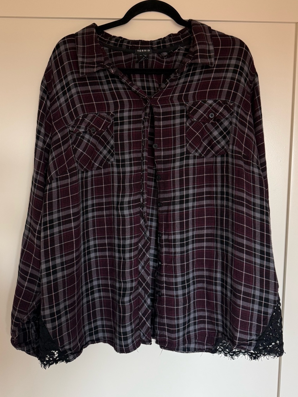 torrid Burgundy and Gray Plaid Button-Front Top